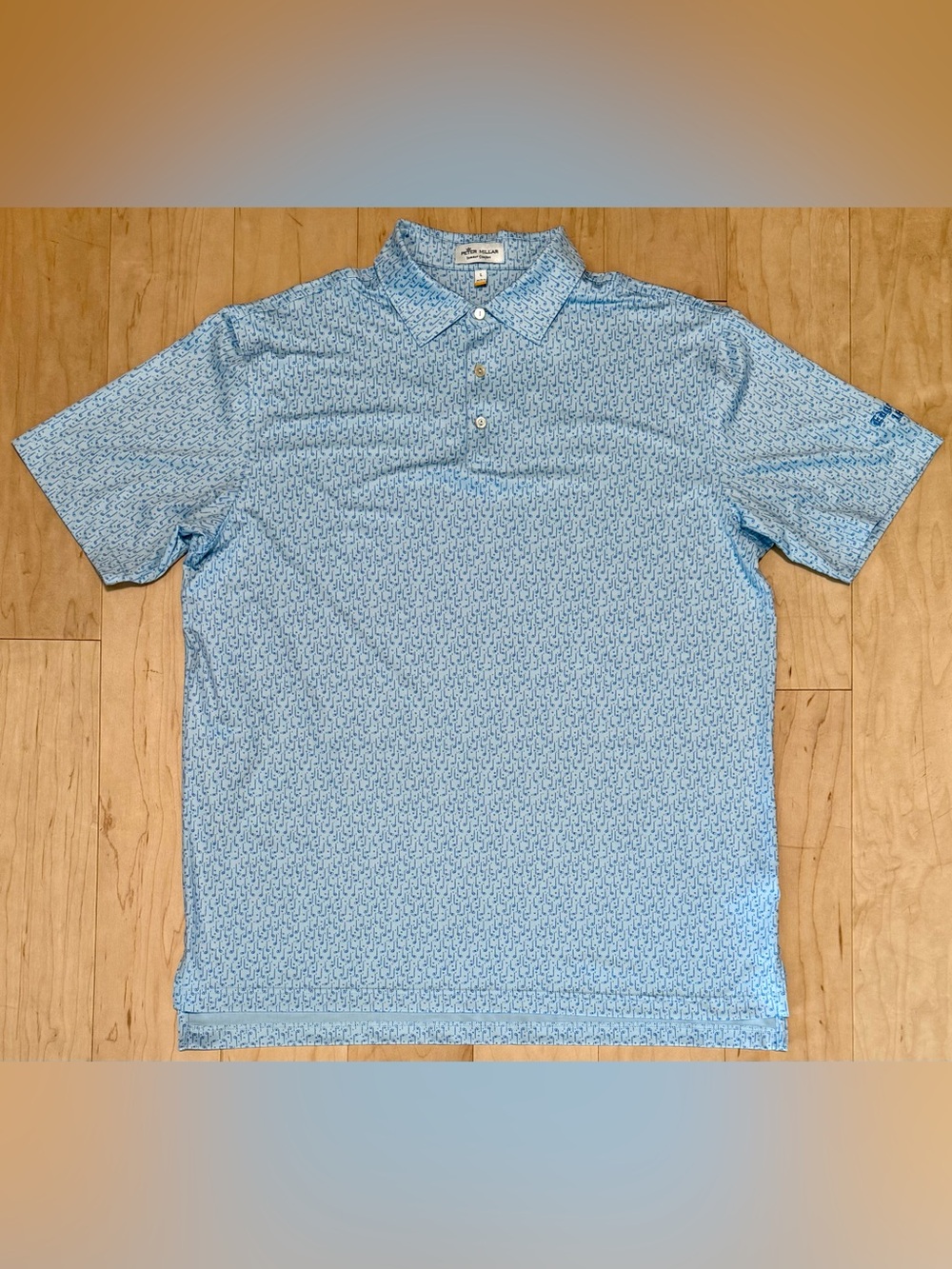 Peter Millar Edgewood Summer Comfort Performance Golf Polo Blue Print AOP Large